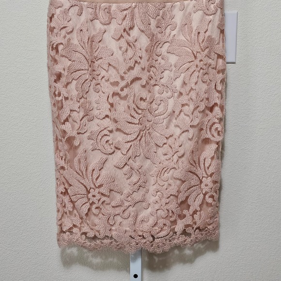 TADASHI SHOJI Women's Pink Scalloped Neck Lace Sheath Zip Cocktail Dress Sz 4 - Picture 4 of 13